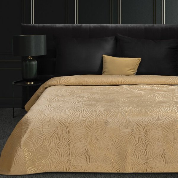 Narzuta dekoracyjna 280x260 Musa 5 beżowa liście miłorzębu welurowa Limited Collection Eurofirany