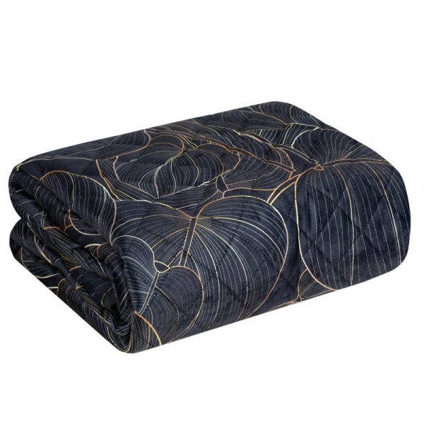 Narzuta dekoracyjna 170x210 Victoria 1 czarna złota liście welurowa Limited Collection Eurofirany