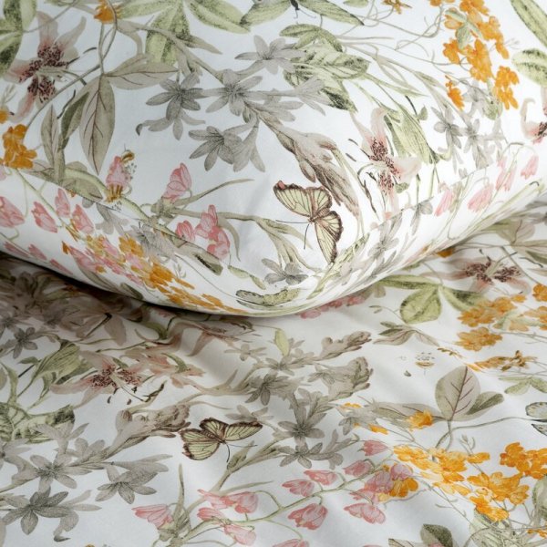 Pościel 220x200 cm bawełniana kolor biały, jasnozielony z wzorem botanicznym PAULA