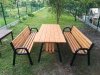 Zestaw, meble ogrodowe, meble parkowe, na plac zabaw,  stół, dwie ławki i dwa krzesła z rur Alicja ZO XXXL 200 cm 