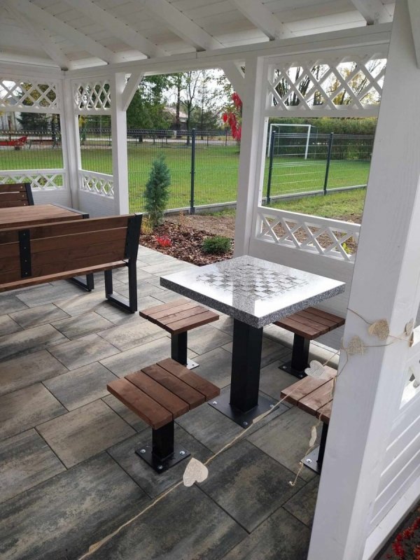 Zielona klasa. Klasa pod chmurką, 4 stoły i 8 ławek z oparciem LOFT CERTYFIKAT