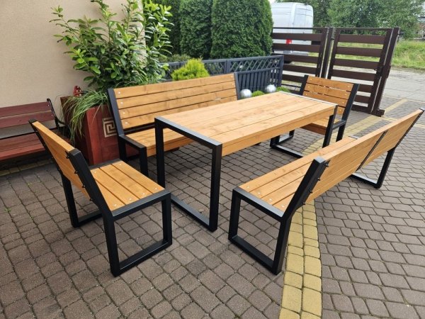 Meble ogrodowe, parkowe, tarasowe, na plac zabaw, stół dwie ławki i dwa krzesła LOFT XXL ZO CERTYFIKAT 