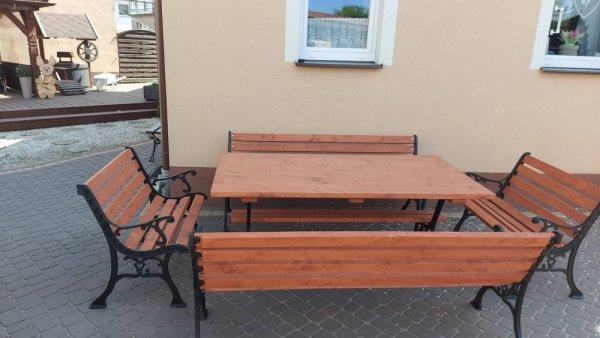 Zestaw żeliwny wzór Chiński ciężki XL,  stół i 2 ławki z podłokietnikami 175x75