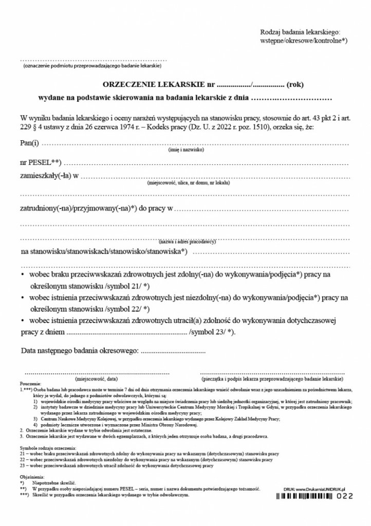 Orzeczenie O Kształceniu Specjalnym Dla Kogo Orzeczenie lekarskie o zdolności lub niezdolności do pracy - drukarnia