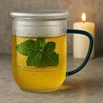 ZAPARZACZ kubek do herbaty ziół SZKLANY filtr pokrywka szklanka Żaro Hot