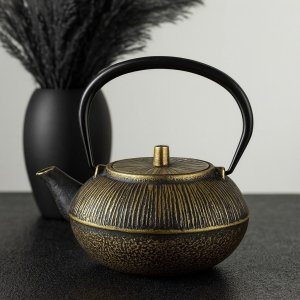 ZAPARZACZ DZBANEK ŻELIWNY do herbaty z sitkiem 1,5L CZARNO ZŁOTY