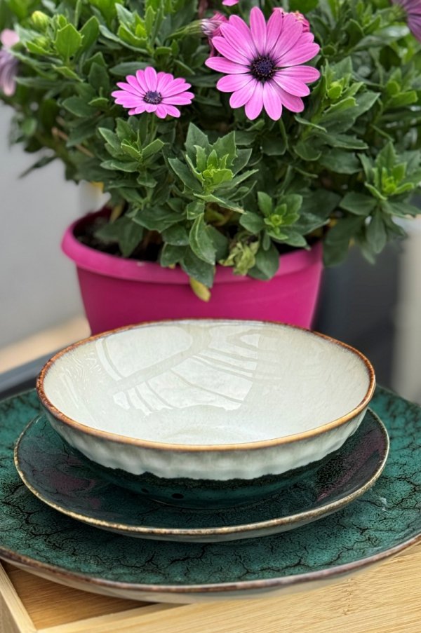SERWIS OBIADOWY talerze ceramiczne 18 el Zestaw na 6 osób GREEN GREY OMBRES
