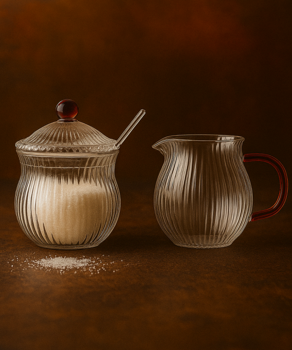 Zestaw CUKIERNICZKA MLECZNIK ŁYŻECZKA pojemnik na cukier mleko do kawy