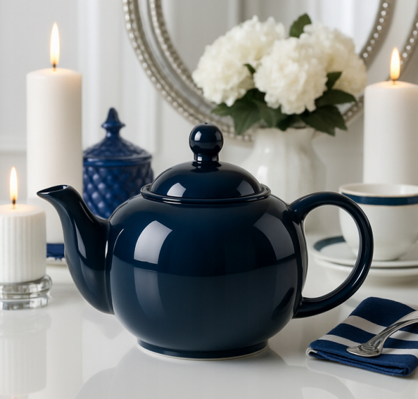 ZESTAW HERBACIANY Dzbanek zaparzacz z podgrzewaczem Granatowy