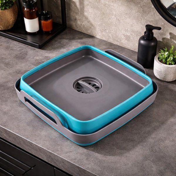 MISKA SKŁADANA Z KORKIEM ODPŁYWOWYM SILIKONOWA turystyczna KAMPER