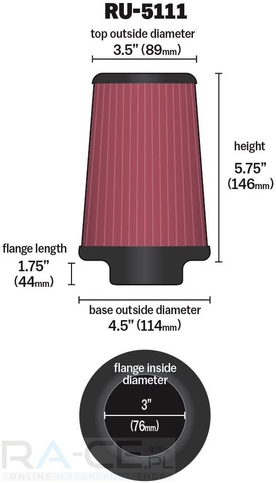 Filtr powietrza uniwersalny K&amp;N 76mm