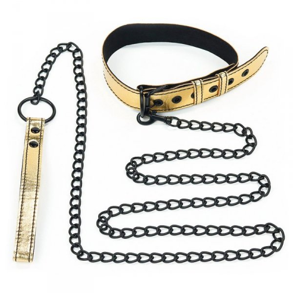 OBROŻA BONDAGE FETISH METALLIC PUP COLLAR WITH LEASH