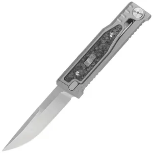 Nóż składany Reate EXO-M Gravity OTF Drop Point Bead Blast Titanium / Marble Carbon Fiber, Satin Elmax