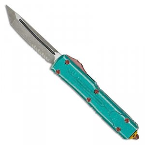Nóż automatyczny OTF Microtech Ultratech T/E Bounty Hunter Signature Distressed Green Aluminium, Apocalyptic P/S M390 by Tony Marfione (123-11BH) 