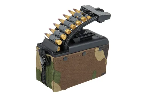 Elektryczny magazynek pudełkowy A&K na 2000 kulek do replik typu M249 z imitacją amunicji Woodland