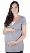 MijaCulture - bluzka ciążowa 2w1 ciążowa i do karmienia krótki rękaw „ Dora” 7104 melanż 2