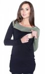 Wygodna dwukolorowa bluzka 2 w 1  ciążowa oraz do karmienia „Jane”  długi rękaw 9073 czarny/khaki