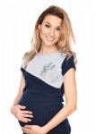 MijaCulture - urocza bluzka ciążowa i do karmienia Kwiaty 9093 granatowa