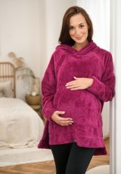 MijaCulture - super miekka przytulna bluza kocobluza ciążowa i do karmienia z kapturem „BEAR” M022 jagoda