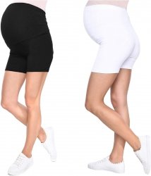 Wygodne krótkie legginsy ciążowe Mama Mia 1053/2 komplet biały/czarny