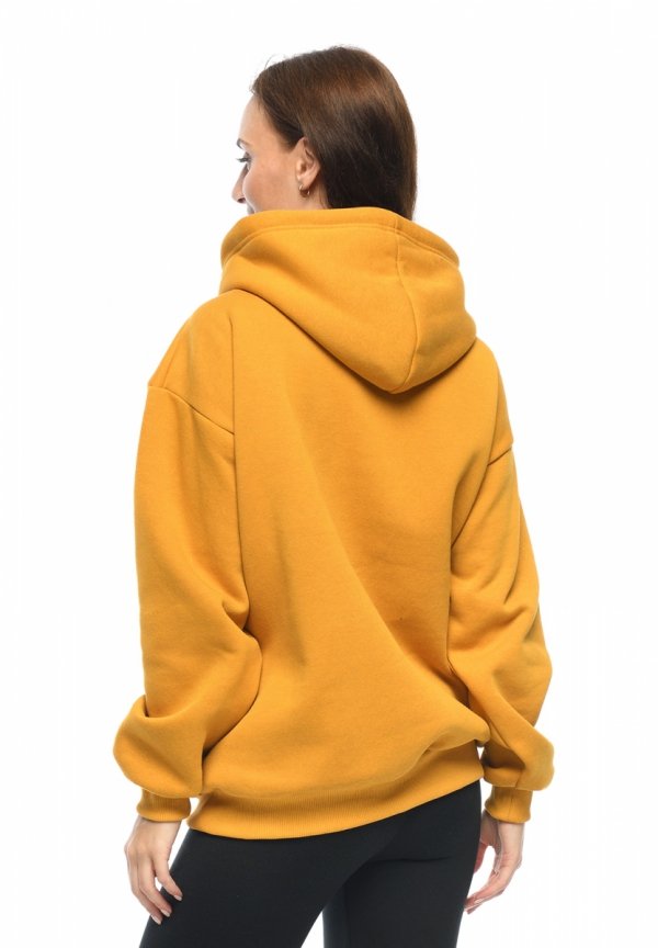 MijaCulture - 3 w 1 ciepła bluza ciążowa i do karmienia z kapturem „Naomi” M016 musztarda