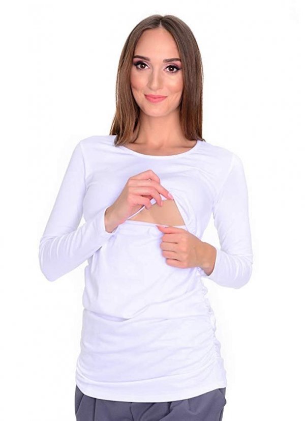 MijaCulture - bluzka 2 w 1 ciążowa i do karmienia długi rękaw M04/3075 biały3