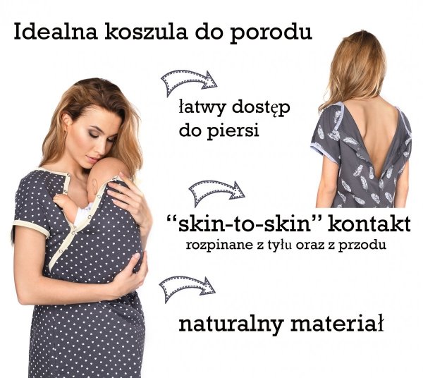 MijaCulture - koszula do porodu 4123 M80 granat / palmy