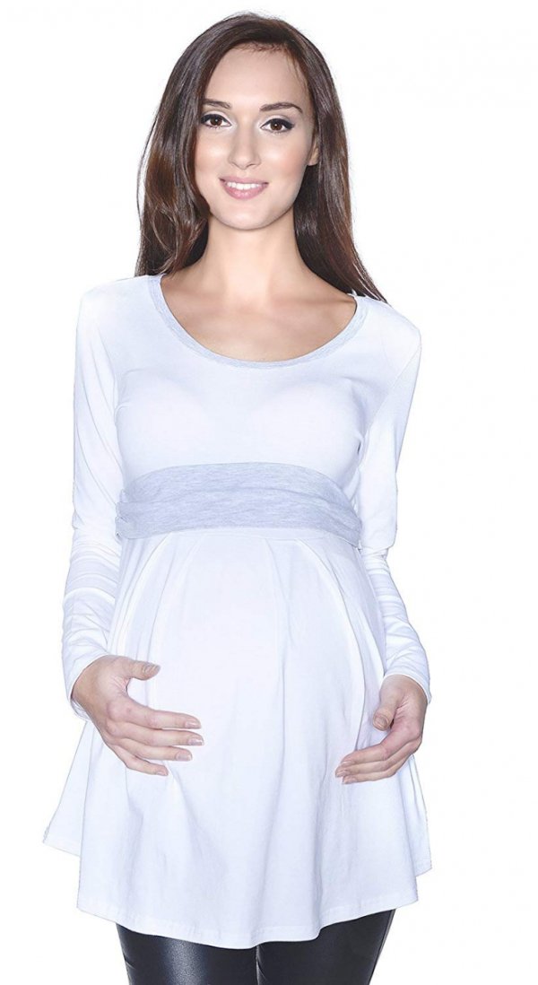 Elegancka tunika ciążowa z ozdobnym paskiem „Amina” 9074 biały