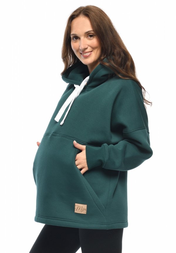 MijaCulture - 3 w 1 ciepła bluza oversize ciążowa i do karmienia z kapturem „Megan ” M0121 Zielona