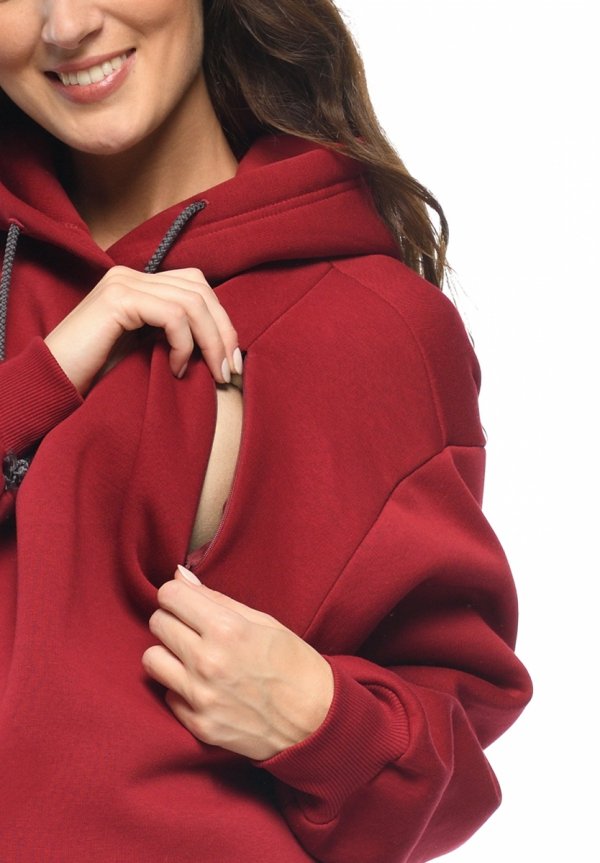 MijaCulture - 3 w 1 ciepła bluza ciążowa i do karmienia z kapturem „Naomi” M016 bordo