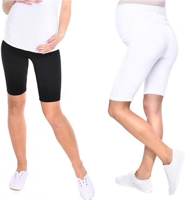 Wygodne krótkie legginsy ciążowe Mama 1052/2 komplet czarny/biały1