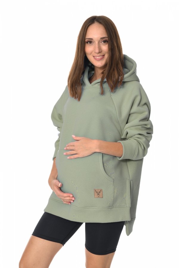 MijaCulture - 3 w 1 ciepła bluza ciążowa i do karmienia z kapturem „Stella ” M014 khaki