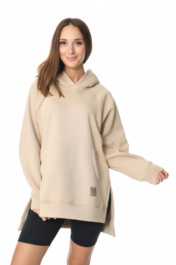 MijaCulture - 3 w 1 ciepła bluza ciążowa i do karmienia z kapturem „Stella ” M014 beżowa