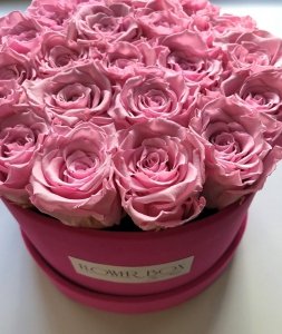 NOWOŚĆ! Różowe WIECZNE żywe róże w velvet boxie