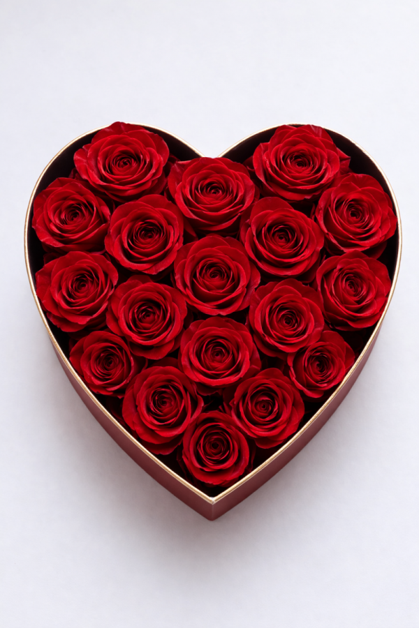 średni Box serce świeże, żywe róże