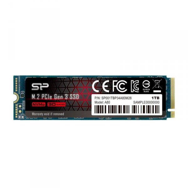 Dysk SSD Silicon Power A80 1TB M.2 PCIe Gen3x4 NVMe (3400/3000 MB/s) 2280