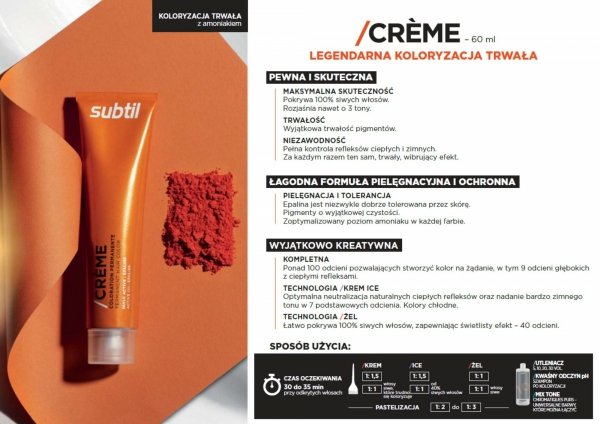 6/1 Crème - Blond Foncé Cendré   Profesjonalna Farba do włosów Subtil CREME  60 ml.