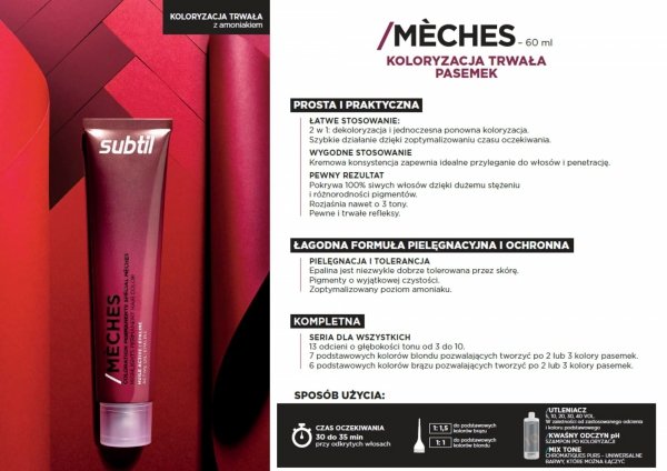 Crème Mèche - Rouge base brunes SUBTIL MECHE Profesjonalny Kontrast Farba do PASEMEK Subtil 60 ml.