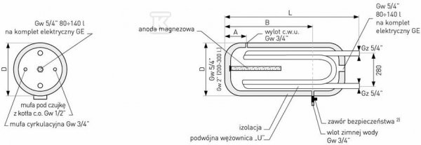 Wymiennik ONNLINE 80l SGW-L z Podwójną Wężownicą Emaliowany Poziomy 21-084800ONL