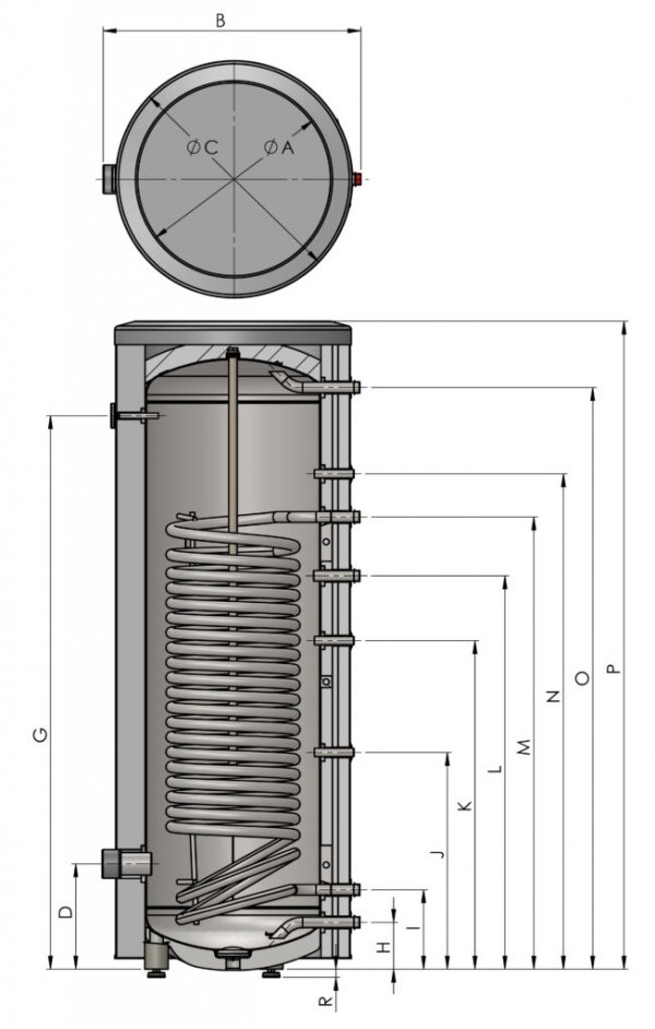 Wymiennik W-E 300.81 PC2 MEGA do Pomp Ciepła z Dużą Wężownicą Spiralną Stojący 300L