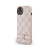 DKNY Leather Checkered Mono Pattern & Printed Stripes - Etui iPhone 15 Plus / 14 Plus (różowy)