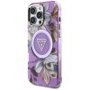 Guess Glitter Flowers Triangle Buttons MagSafe - Etui do iPhone 16 Pro Max (fioletowy)