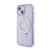 Guess Ring Stand Script Glitter MagSafe - Etui iPhone 15 Plus (fioletowy)
