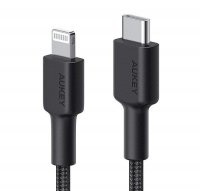 AUKEY CB-CL03 Black nylonowy kabel Lightning-USB C | USB Power Delivery USB-PD | 2m | certyfikat MFi Apple 