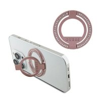Guess MagSafe Ring Stand Rhinestone - Magnetyczny uchwyt na palec do telefonu z funkcją standu (Różowy) 