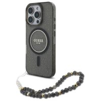 Guess IML Glitter With Pearl Strap MagSafe - Etui iPhone 16 Pro Max (czarny) 