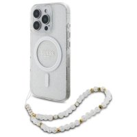 Guess IML Glitter With Pearl Strap MagSafe - Etui iPhone 16 Pro (przezroczysty) 
