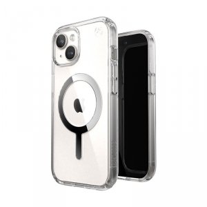Speck Presidio Perfect-Clear MagSafe - Etui iPhone 16e / iPhone 15 / iPhone 14 / iPhone 13 (Clear / Chrome Finish / Serene Silve