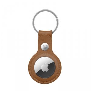 Crong Leather Case with Key Ring – Skórzane etui ochronne brelok do Apple AirTag (brązowy)