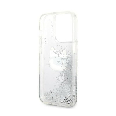 Karl Lagerfeld Liquid Glitter NFT Choupette Head - Etui iPhone 14 Pro (srebrny)